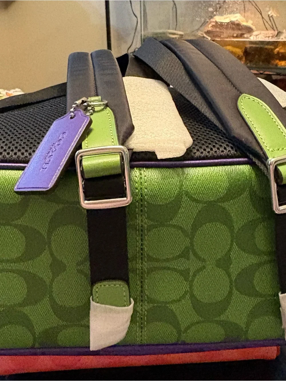 COACH Purple and Coral Signature Mini Backpack